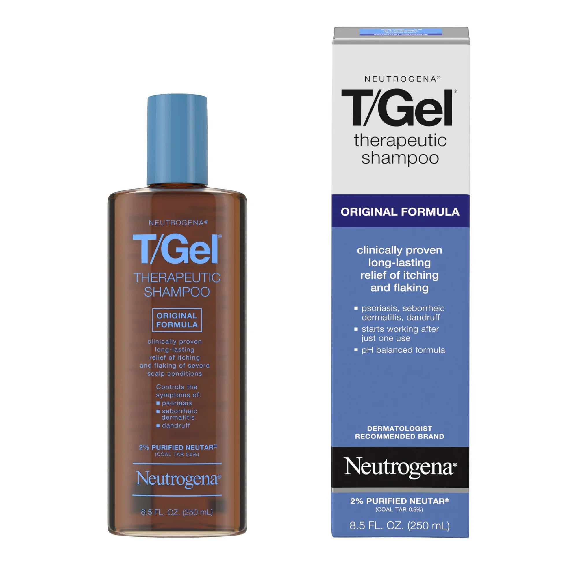 Neutrogena T/Gel Therapeutic Shampoo Original Formula bottle and carton, 8.5 fluid ounces